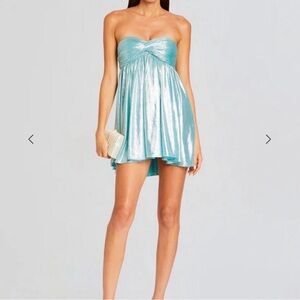 Retrofete Metallic Aqua Strapless Mini Dress